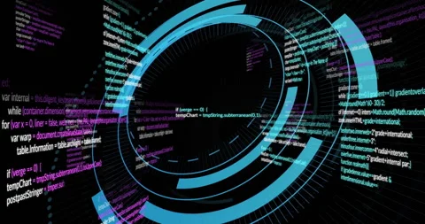 In school, animation of rotating digital code with blue and purple elements Stock Footage 304077828