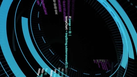 In school, animation of rotating digital code with blue and purple elements Stock Footage 312510644