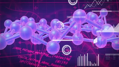 In school, animation showing molecular structure with digital interface and Stock Footage 304011649