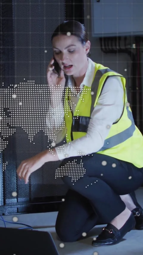 In school, animation of technician in vest working on server cables Stock Footage 319810993