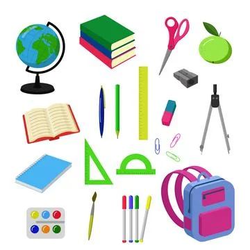 School attributes set. Back to school. cartoon vector illustration. Stock Illustration
