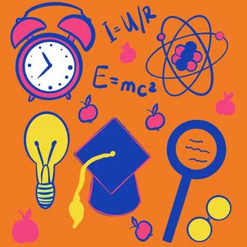 School, back to school, backpack, ruler, protractor, notebook, book, teaching, p Stock Illustration