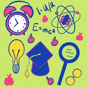 School, back to school, backpack, ruler, protractor, notebook, book, teaching, p Stock Illustration