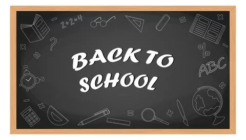 School background. black board with hand-drawn chalk school supplies Stock Illustration