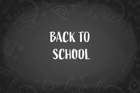 School background. black board with hand-drawn chalk school supplies Stock Illustration