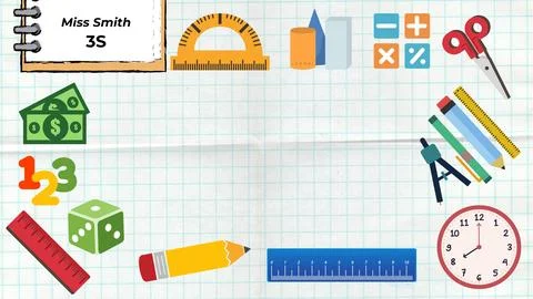 School Background with Math Tools and Stationery Stock Illustration