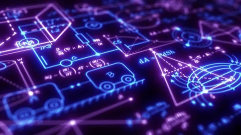 School background in physics and mathematics .Formulas and drawings. Stock Photos