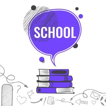 School background with violet speech bubble Stock Illustration
