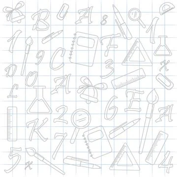 School background, white squared paper with painted elements - Vector Stockillustratie