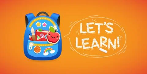 School Backpack and Lets Learn Lettering Stock Illustration