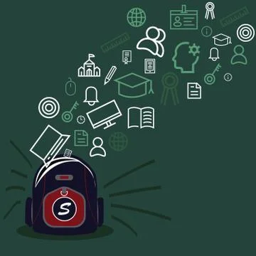 School Backpack And Objects Stock Illustration