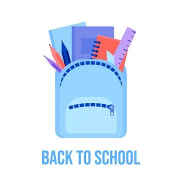 School backpack and school stuff. Back to school with school supplies set Stock Illustration