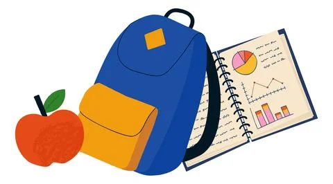 School Backpack Apple Notebook Study Supplies Иллюстрация