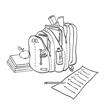 School backpack. Color. B&amp;W Stock Illustration
