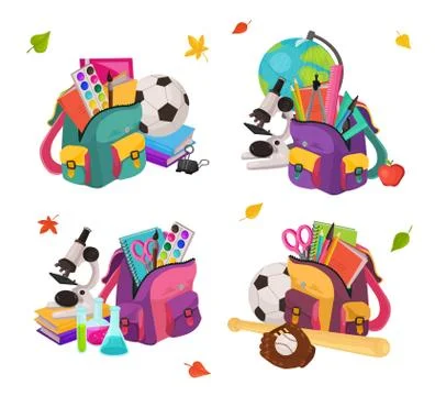 School backpack composition Stock Illustration