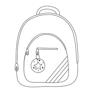School backpack, doodle style flat vector outline for coloring book 스톡 일러스트