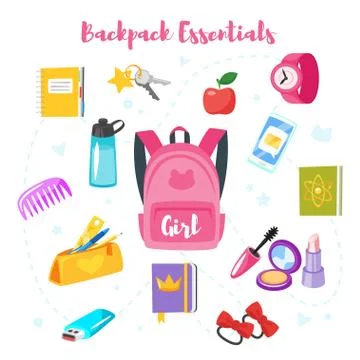 School backpack essentials Stock Illustration