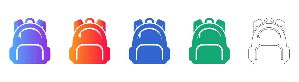 School Backpack Icons in Gradient and Line Styles Stock-Illustration