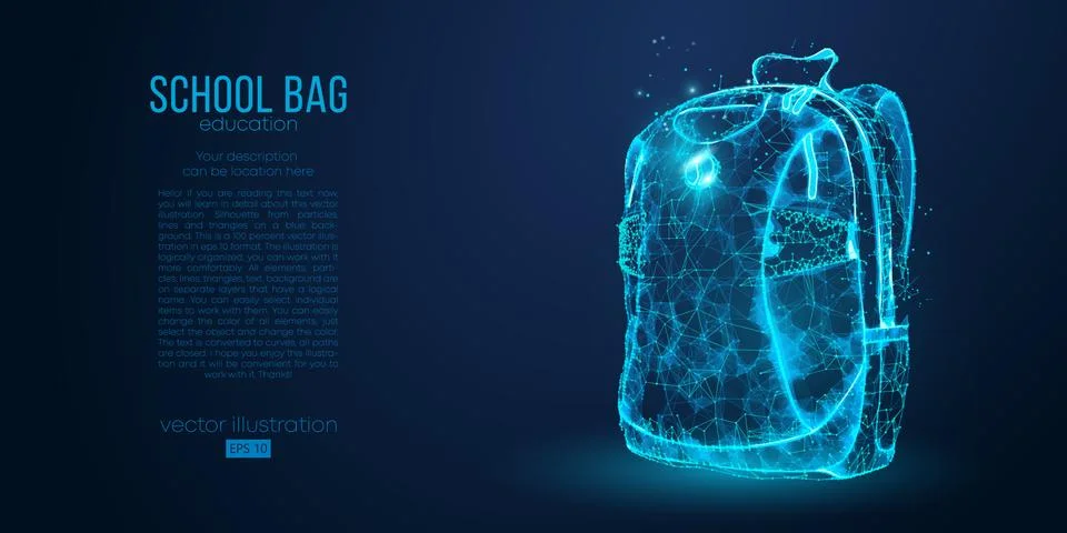 School backpack isolated from low poly wire frame Stock Illustration