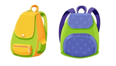 School backpack knapsack study bag, equipment, kids bag with pockets bright Illustrazione stock