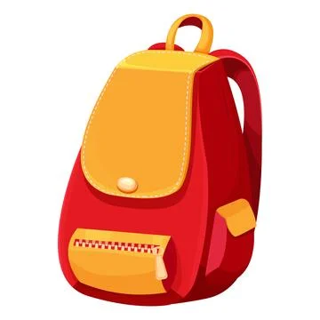 School backpack knapsack study bag, equipment, kids bag with pockets bright Stock Illustration