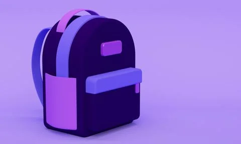 School backpack on a lilac background. 3d rendering Illustrazione stock