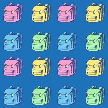 School backpack pattern in different colors. Stock vector illustration on a Stock Illustration