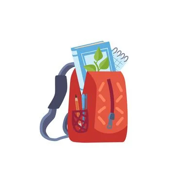 School backpack with pen, pencil, textbook and notepad inside - flat vector イラスト素材