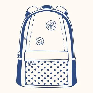 School Backpack with Polka Dot Pocket and Fun Patches. Hand Drawn Doodle St.. Stock Illustration