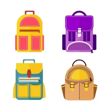 A school backpack is a set of 4 different satchels. Vector illustration in a Stock Illustration