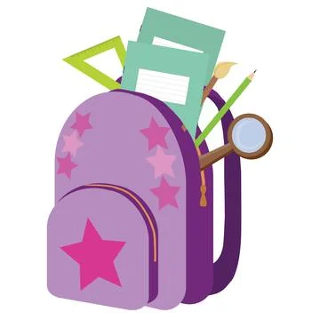 School backpack with stationery. Back to school concept. Stock Illustration