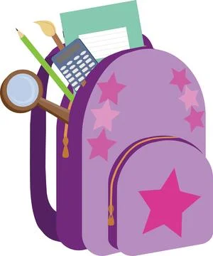 School backpack with stationery. Back to school concept. Stock Illustration