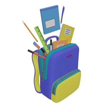 School backpack with various school supplies Stock Illustration