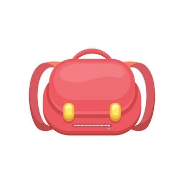 School backpack vector illustration. Bright pink red rounded rucksack with Stock Illustration