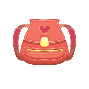 School backpack vector illustration. Cute red pink girl rucksack with heart icon Stock Illustration