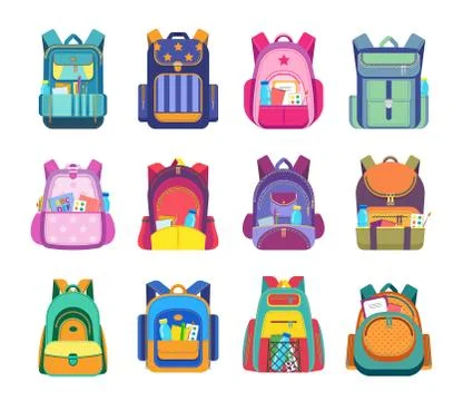 School bag, backpack and student rucksack icons Illustrazione stock