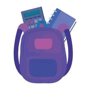 School bag with calculator and notebook vector design Stock Illustration