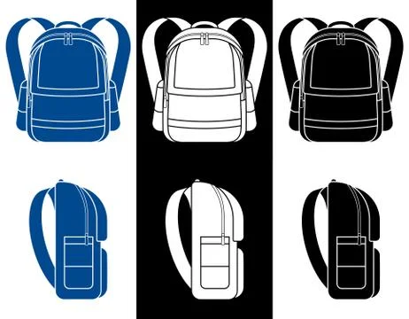 School bag flat icons. Side and front view. September 1, beginning of school Stock-Illustration