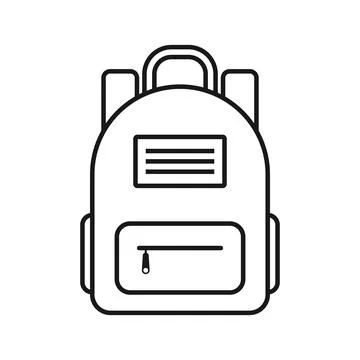School bag icon in flat outline stroke style. Children backpack vector illu.. Illustrazione stock