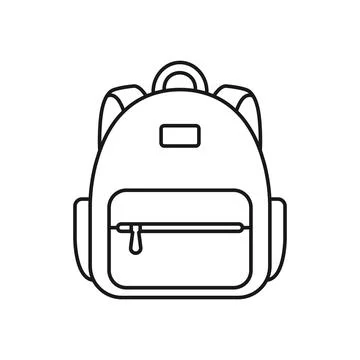 School bag icon in flat outline stroke style. Children backpack vector illu.. Stock Illustration