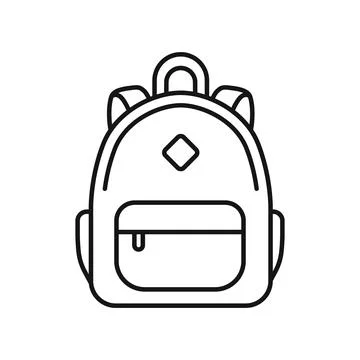 School bag icon in flat outline stroke style. Children backpack vector illu.. Stock Illustration