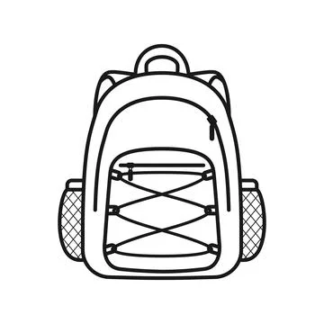 School bag icon in flat outline stroke style. Children backpack vector illu.. Stock Illustration