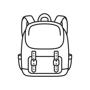 School bag icon in flat outline stroke style. Children backpack vector illu.. Stock Illustration