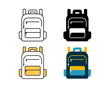 School bag icon vector design in 4 style line, glyph, duotone, and flat. Stock Illustration