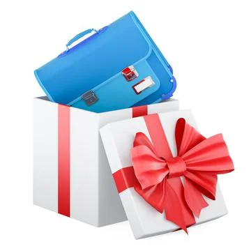 School bag inside gift box, present concept. 3D rendering Stock Illustration