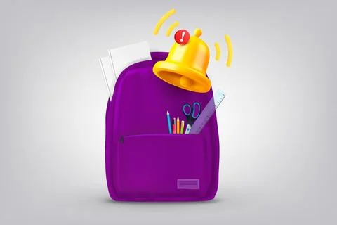 School bag with notification bell. 3d vector illustration Stock Illustration