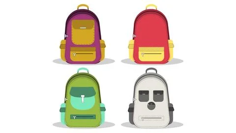 School Bag Vector Set | Back to School Backpack Illustration | Student Bag  Stock Illustration
