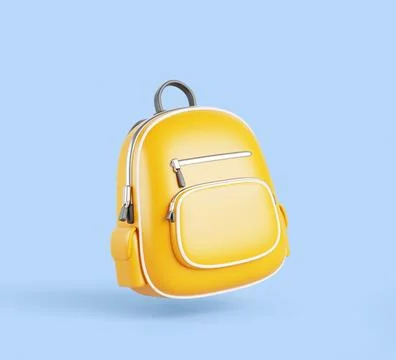 School bag, yellow backpack or satchel mockup. Student knapsack or schoolbag Illustrazione stock