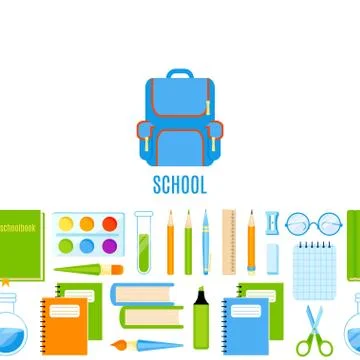 School baner with supplies vector design. Stock Illustration