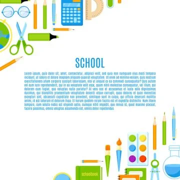 School baner with supplies vector design. Stock Illustration